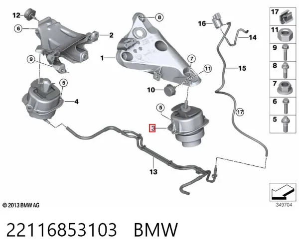 Poduszka (podpora) silnika lewa 22116853103 BMW