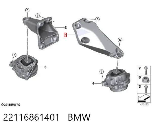 Wspornik lewej poduszki (podpory) silnika 22116861401 BMW