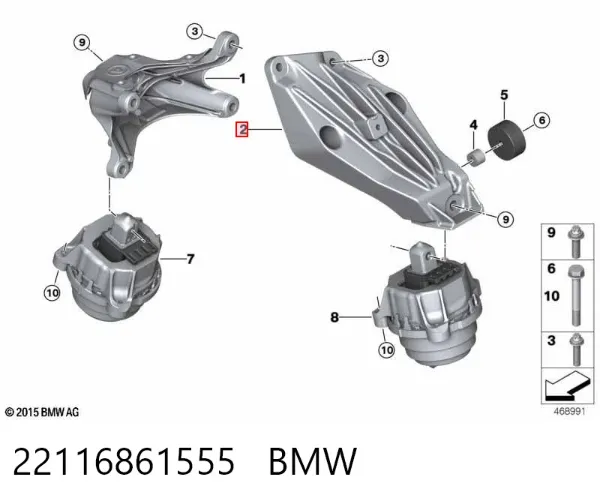 Wspornik lewej poduszki (podpory) silnika 22116861555 BMW