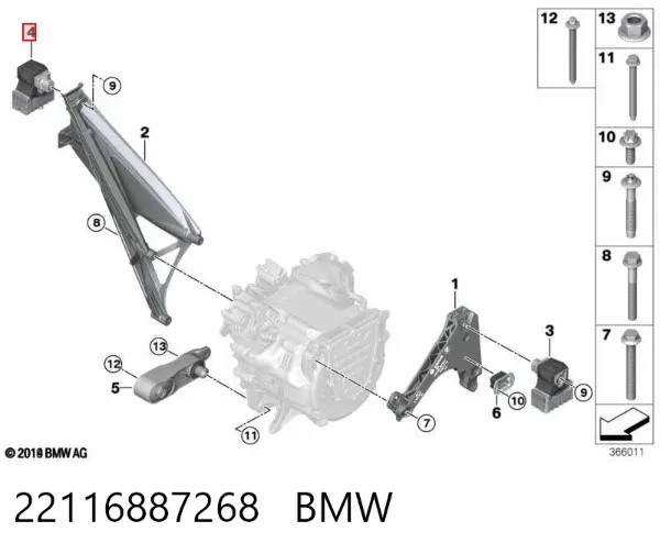 Poduszka (podpora) silnika prawa 22116887268 BMW