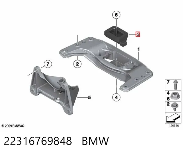 Poduszka (podpora skrzyni biegów) 22316769848 BMW