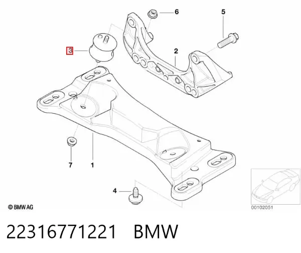 Poduszka (podpora skrzyni biegów) 22316771221 BMW