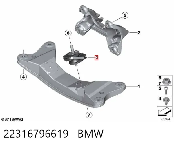 Poduszka (podpora skrzyni biegów) 22316796619 BMW