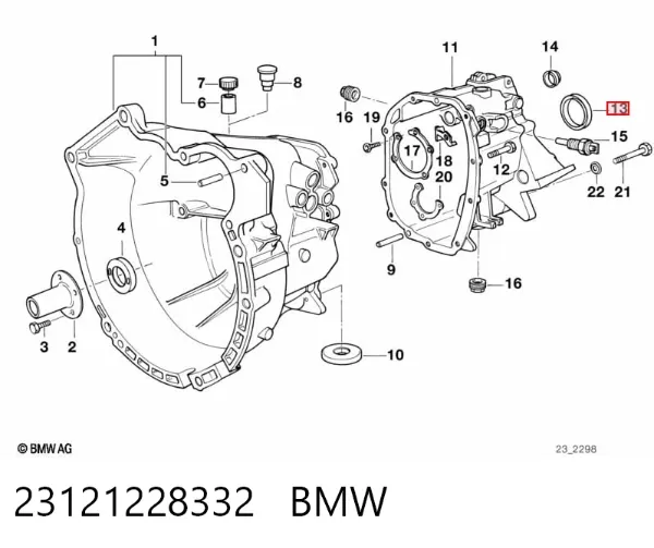 Uszczelniacz automatycznej/mechanicznej skrzyni biegów (wału głównego) 23121228332 BMW