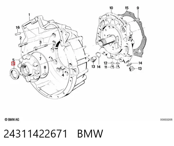 Uszczelniacz automatycznej/mechanicznej slrzyni biegów (wału wejściowego/sprzęgłowego) 24311422671 BMW