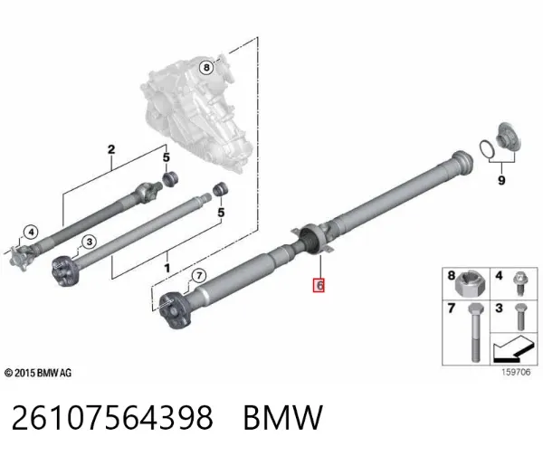 Wał Cardana tylny, kompletny 26107564398 BMW