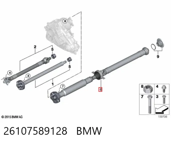 Wał Cardana tylny, kompletny 26107589128 BMW