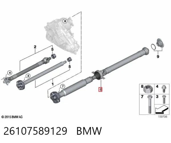 Wał Cardana tylny, kompletny 26107589129 BMW