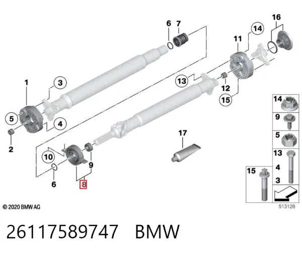 Łożysko podwieszane wału Cardana 26117589747 BMW