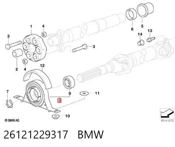 Łożysko podwieszane wału Cardana 26121229317 BMW
