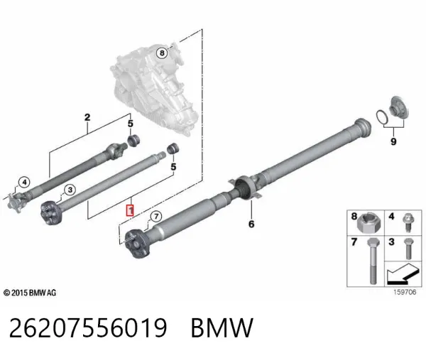 Wał Cardana, do mostu przedniego 26207556019 BMW