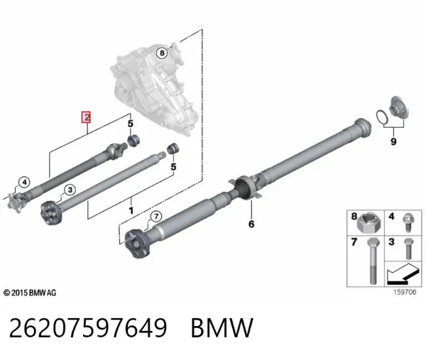 Wał Cardana, do mostu przedniego 26207597649 BMW