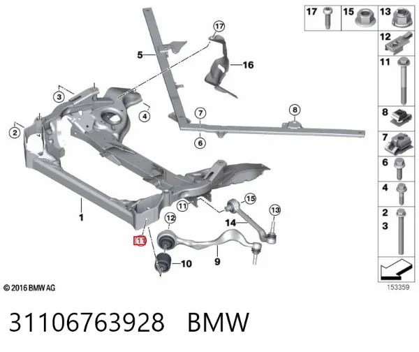 Śruba mocowania wahacza przedniego, dolnego 31106763928 BMW