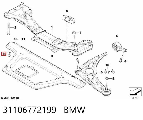 Śruba mocowania wahacza przedniego 31106772199 BMW
