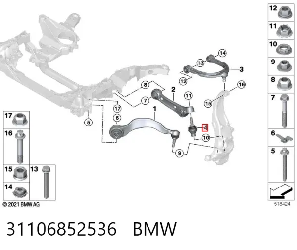 Sworzeń wahacza dolny 31106852536 BMW