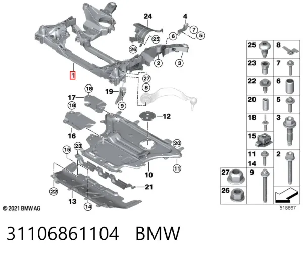 Korpus osi przedniej 31106861104 BMW