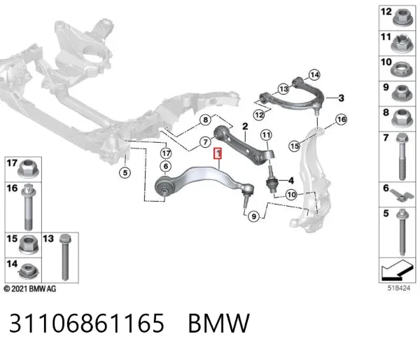 Wahacz zawieszenia przedniego dolny lewy 31106861165 BMW