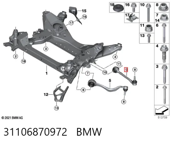 Wahacz zawieszenia przedniego dolny prawy 31106870972 BMW