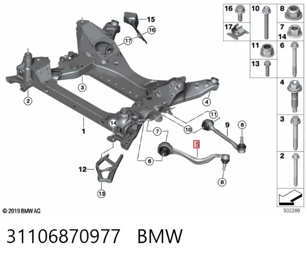 Wahacz zawieszenia przedniego dolny lewy 31106870977 BMW