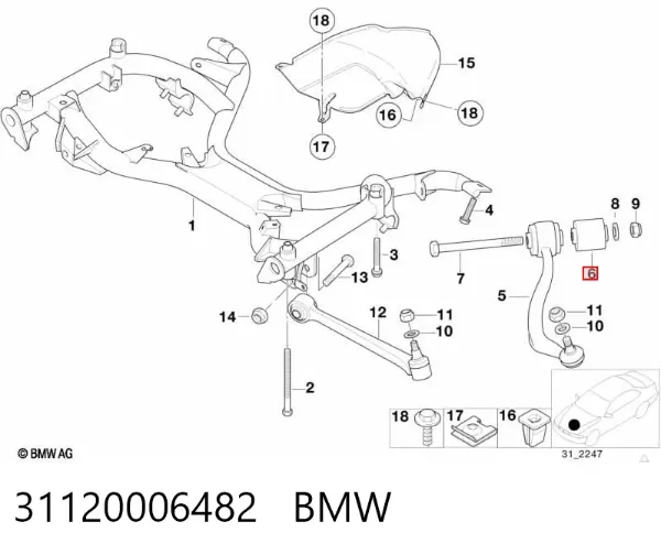 Silentblock przedniego wahacza dolnego 31120006482 BMW