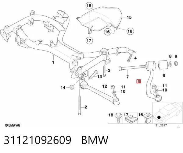 Wahacz zawieszenia przedniego dolny lewy 31121092609 BMW