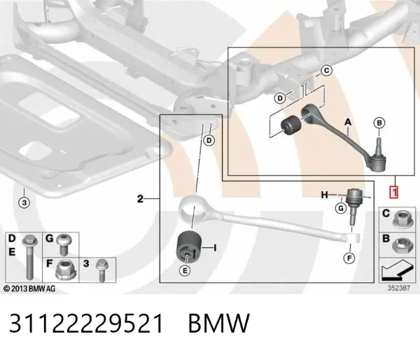Wahacz zawieszenia przedniego dolny lewy 31122229521 BMW