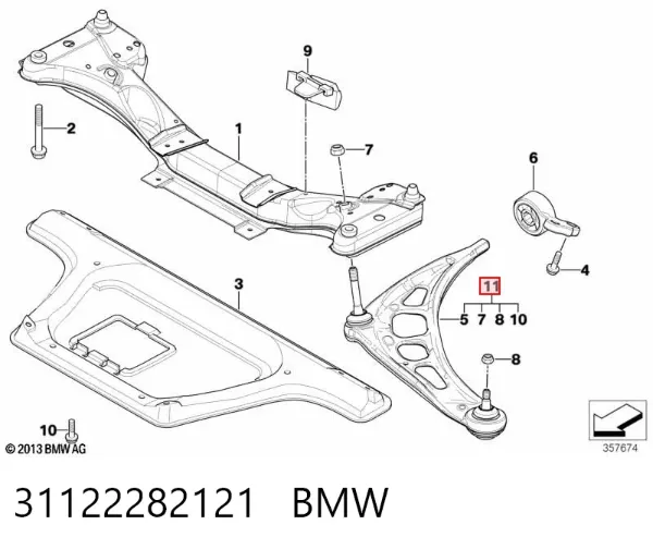 Wahacz zawieszenia przedniego dolny lewy 31122282121 BMW