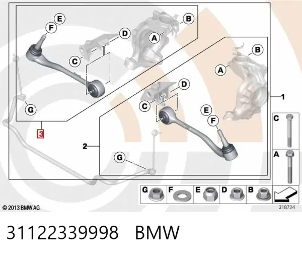 Wahacz zawieszenia przedniego dolny prawy 31122339998 BMW