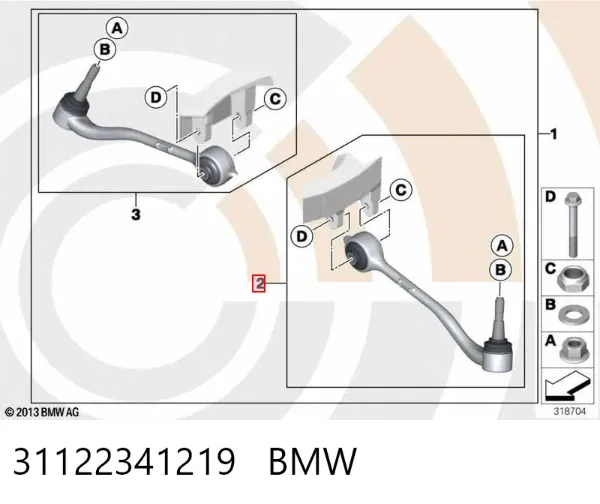 Wahacz zawieszenia przedniego dolny lewy 31122341219 BMW