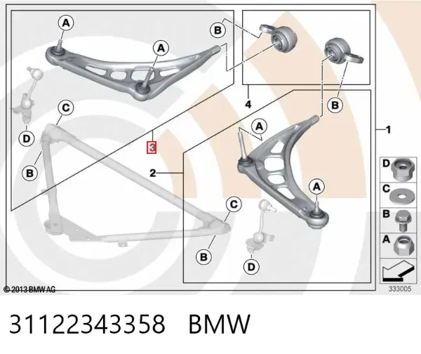 Wahacz zawieszenia przedniego dolny prawy 31122343358 BMW