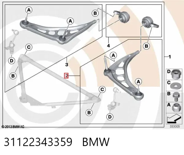 Wahacz zawieszenia przedniego dolny lewy 31122343359 BMW