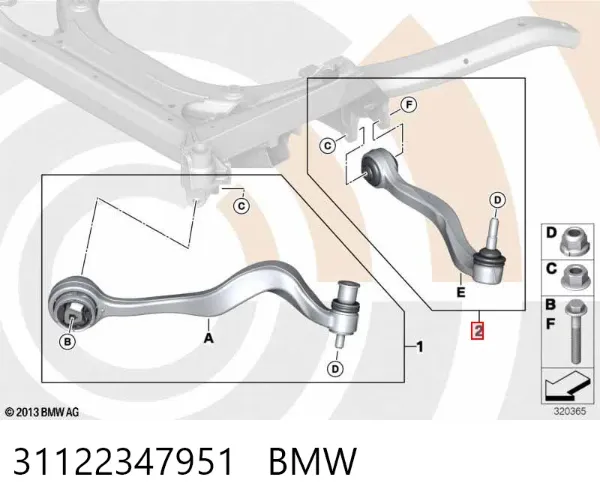 Wahacz zawieszenia przedniego dolny lewy 31122347951 BMW