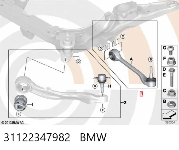 Wahacz zawieszenia przedniego dolny prawy 31122347982 BMW