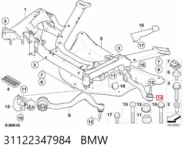 Wahacz zawieszenia przedniego dolny prawy 31122347984 BMW