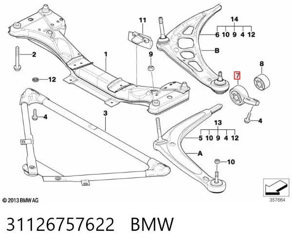 Silentblock przedniego wahacza dolnego 31126757622 BMW