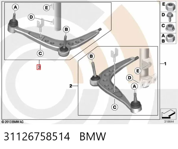 Wahacz zawieszenia przedniego dolny prawy 31126758514 BMW