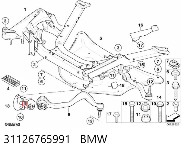 Silentblock przedniego wahacza dolnego 31126765991 BMW