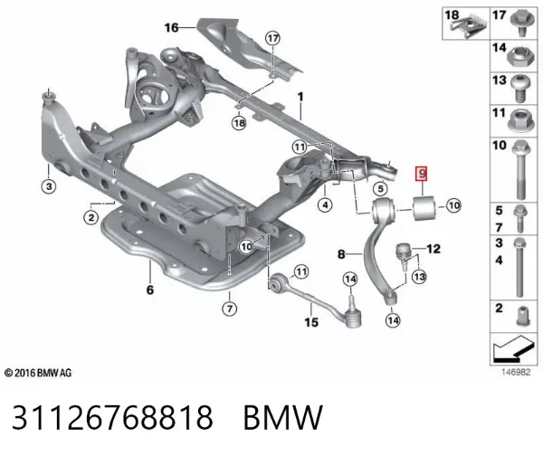 Silentblock przedniego wahacza dolnego 31126768818 BMW