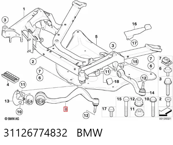Wahacz zawieszenia przedniego dolny prawy 31126774832 BMW
