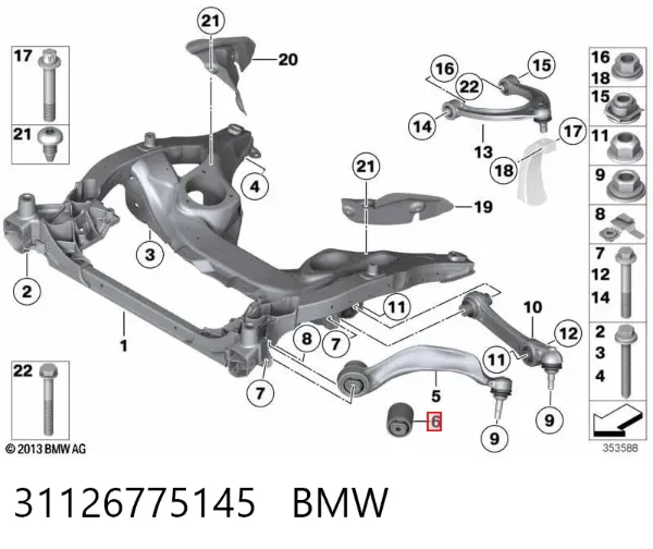 Silentblock przedniego wahacza dolnego 31126775145 BMW