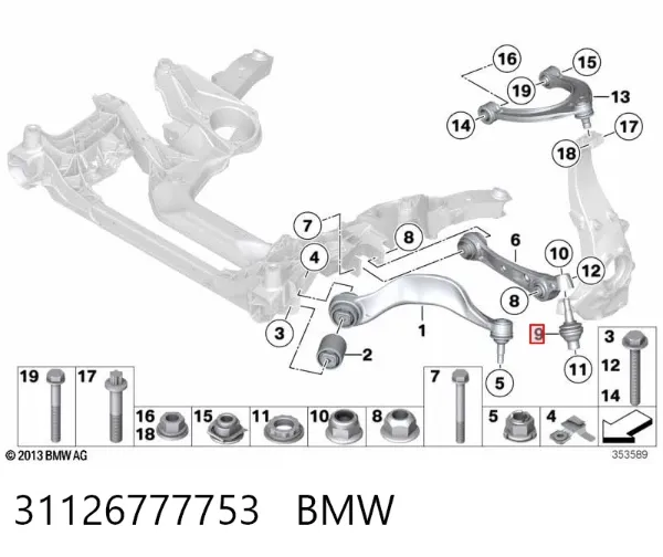 Sworzeń wahacza dolny 31126777753 BMW