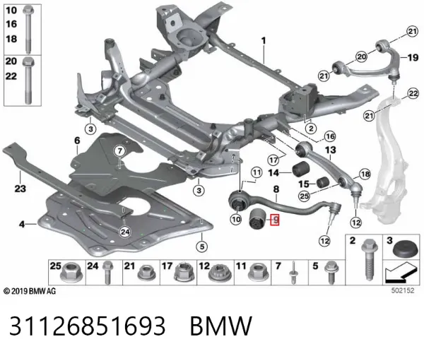 Silentblock przedniego wahacza dolnego 31126851693 BMW