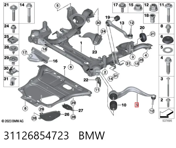 Wahacz zawieszenia przedniego dolny lewy 31126854723 BMW