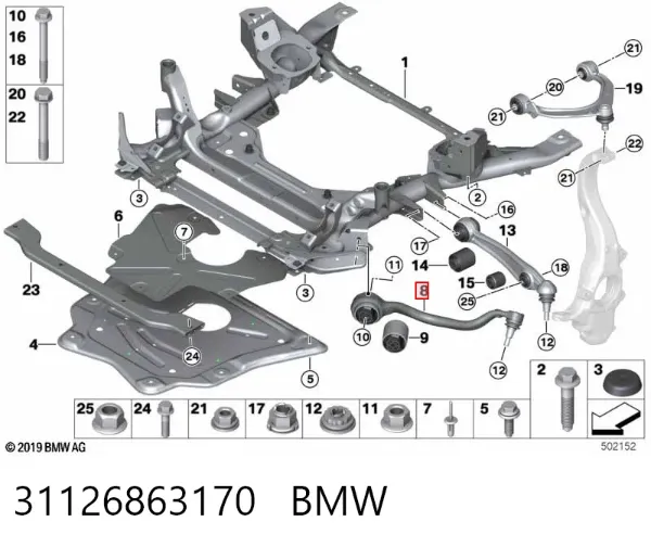 Wahacz zawieszenia przedniego dolny prawy 31126863170 BMW