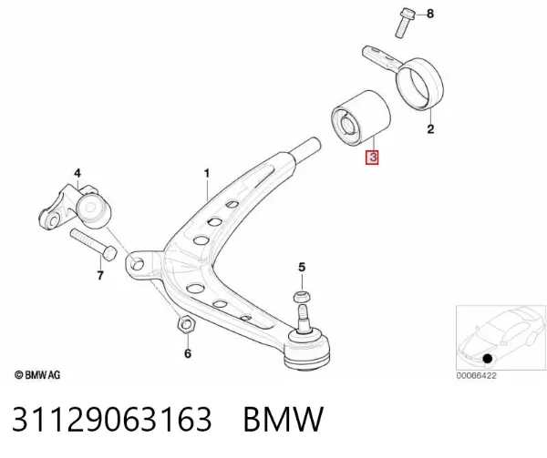 Silentblock przedniego wahacza dolnego 31129063163 BMW