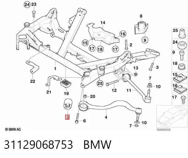 Silentblock przedniego wahacza górnego 31129068753 BMW