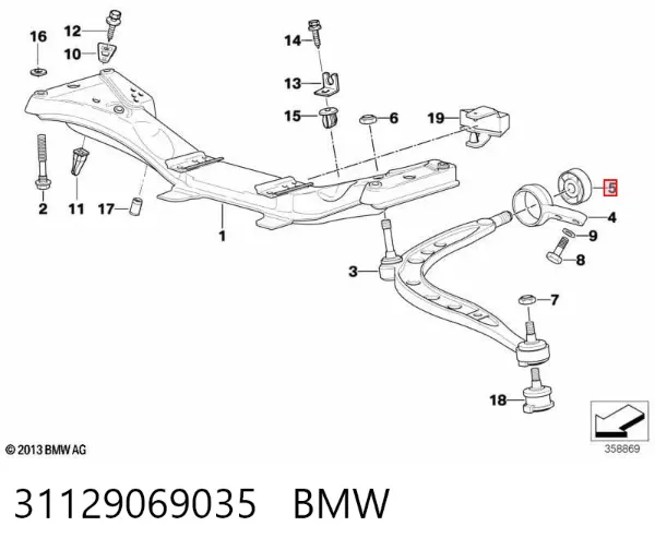 Silentblock przedniego wahacza dolnego 31129069035 BMW