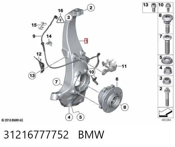 Czop (zwrotnica) przedni prawy 31216777752 BMW