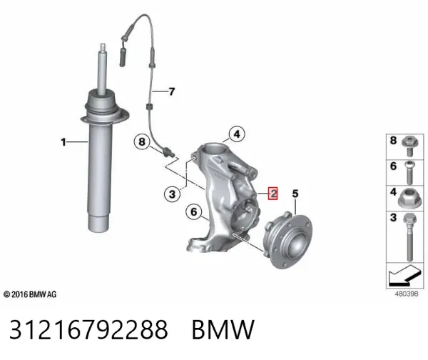 Czop (zwrotnica) przedni prawy 31216792288 BMW