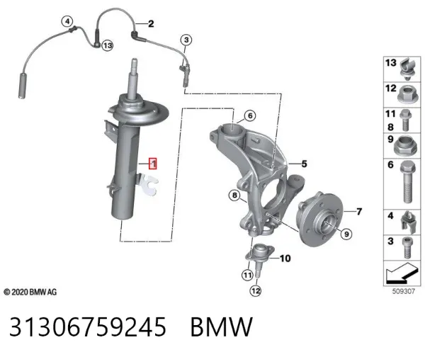 Amortyzator przedni lewy 31306759245 BMW
